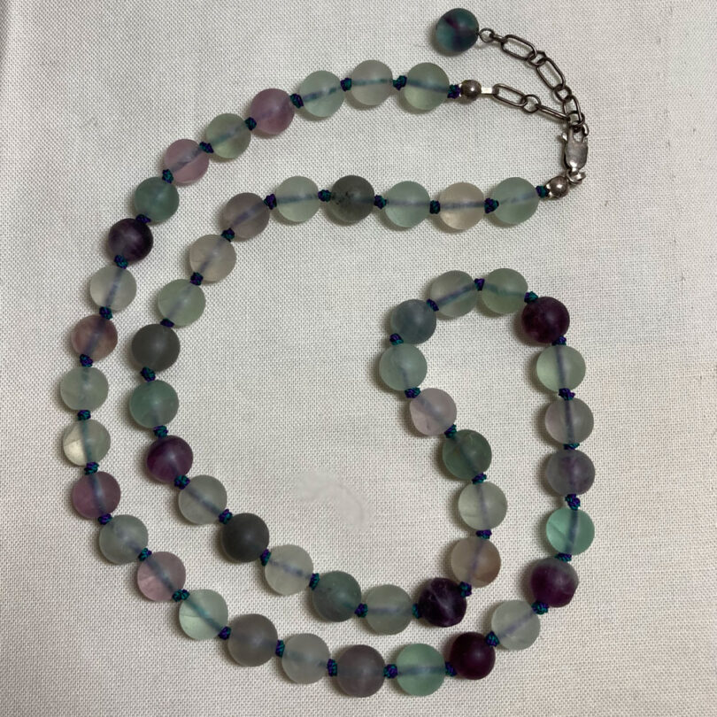 fluorite matte bead necklace with knots between each bead