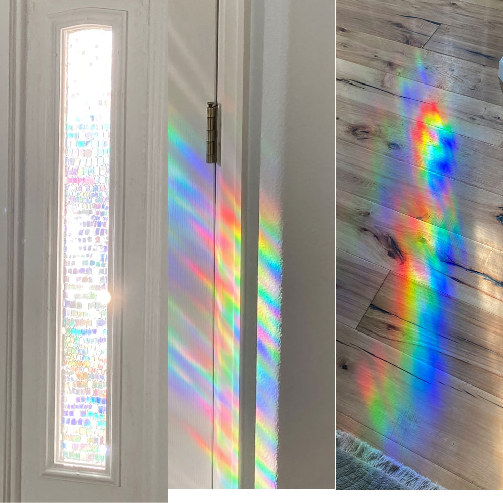 privacy window film installed and rainbow effect from sunshine