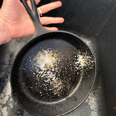 gentle cleaning of cast iron skillet