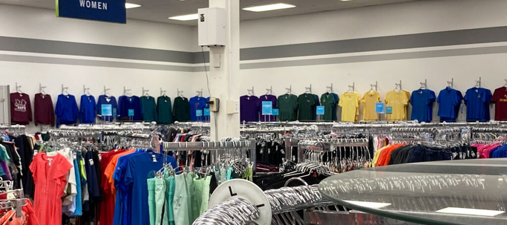 colorful new tee shirts and secondhand clothing