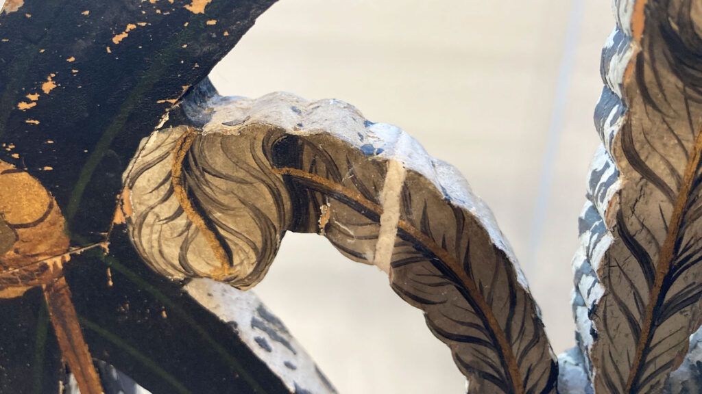closeup of gap filling wood glue repair