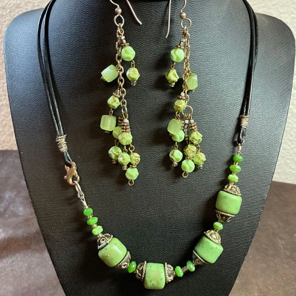 gaspeite necklace czech glass earrings