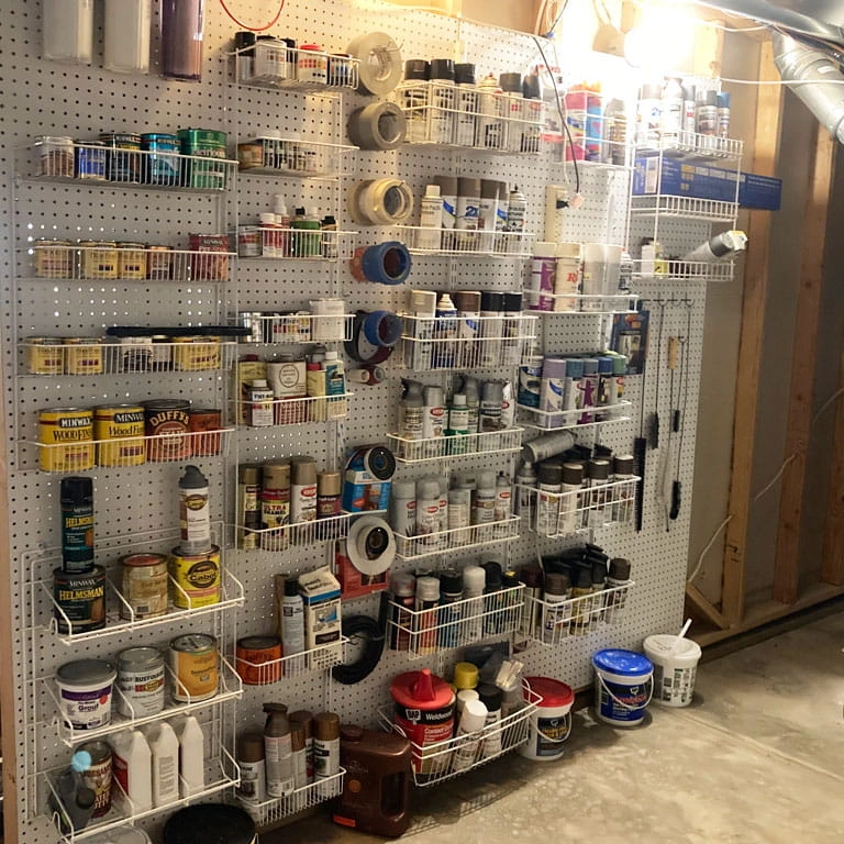 diy storage solutions wire rack peg board wall